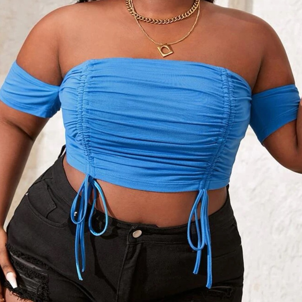 Off the shoulder drawstring crop top